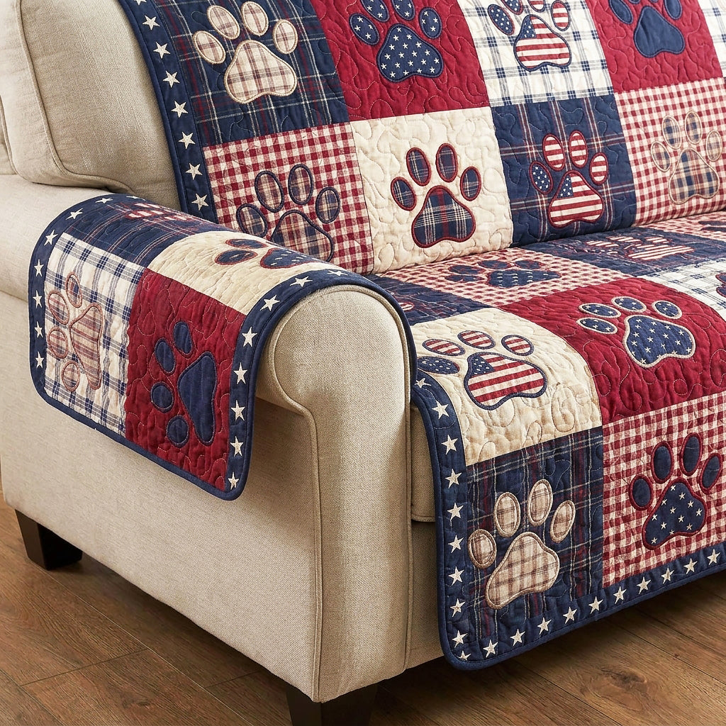 Quilted Sofa Cover with Patriotic Pawprint Design
