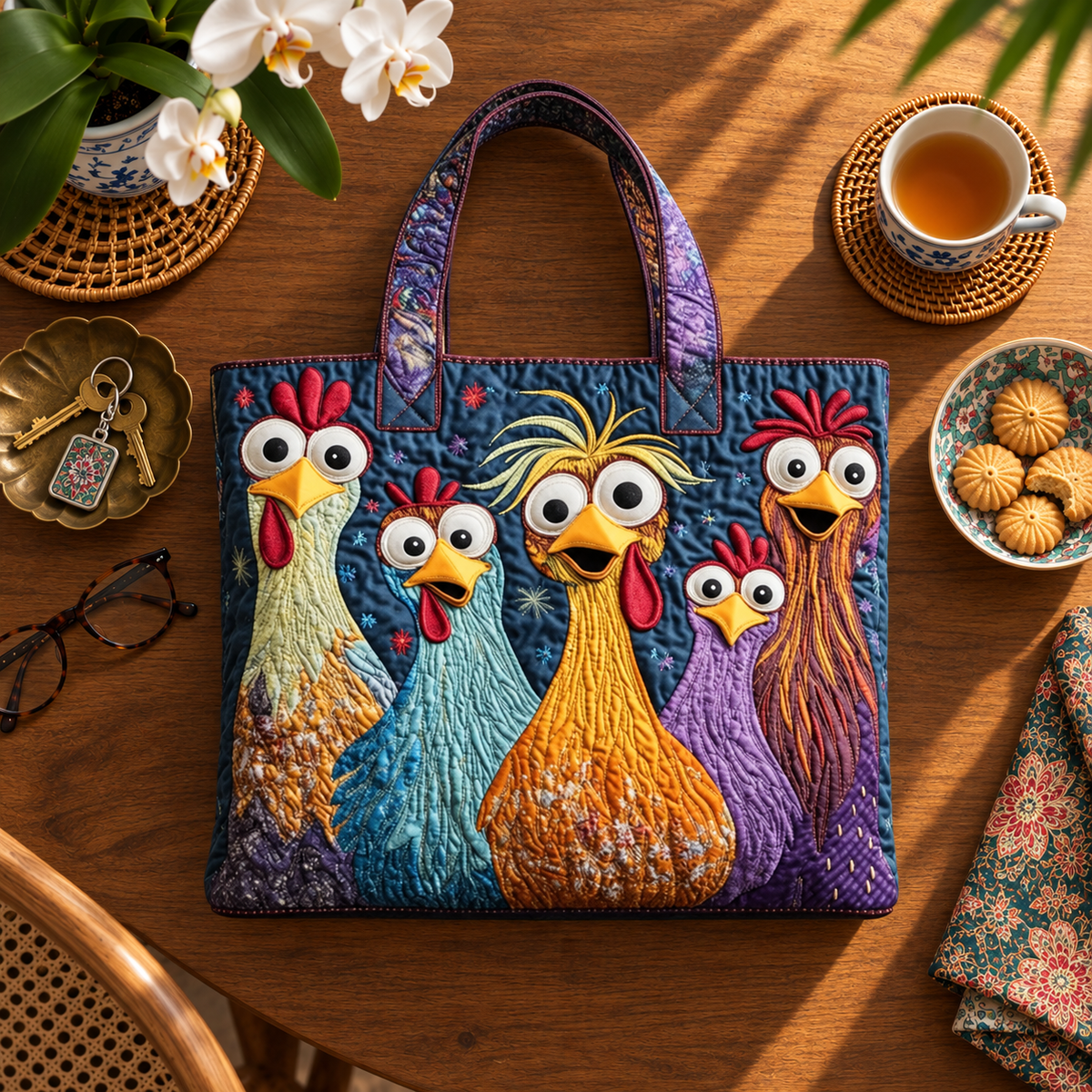 Handcrafted Bag | Five Colourful Hens
