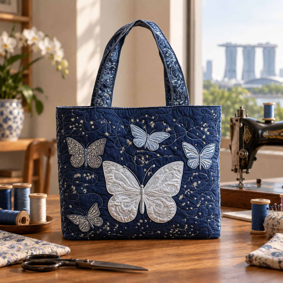 Handcrafted Bag | Silver Butterfly