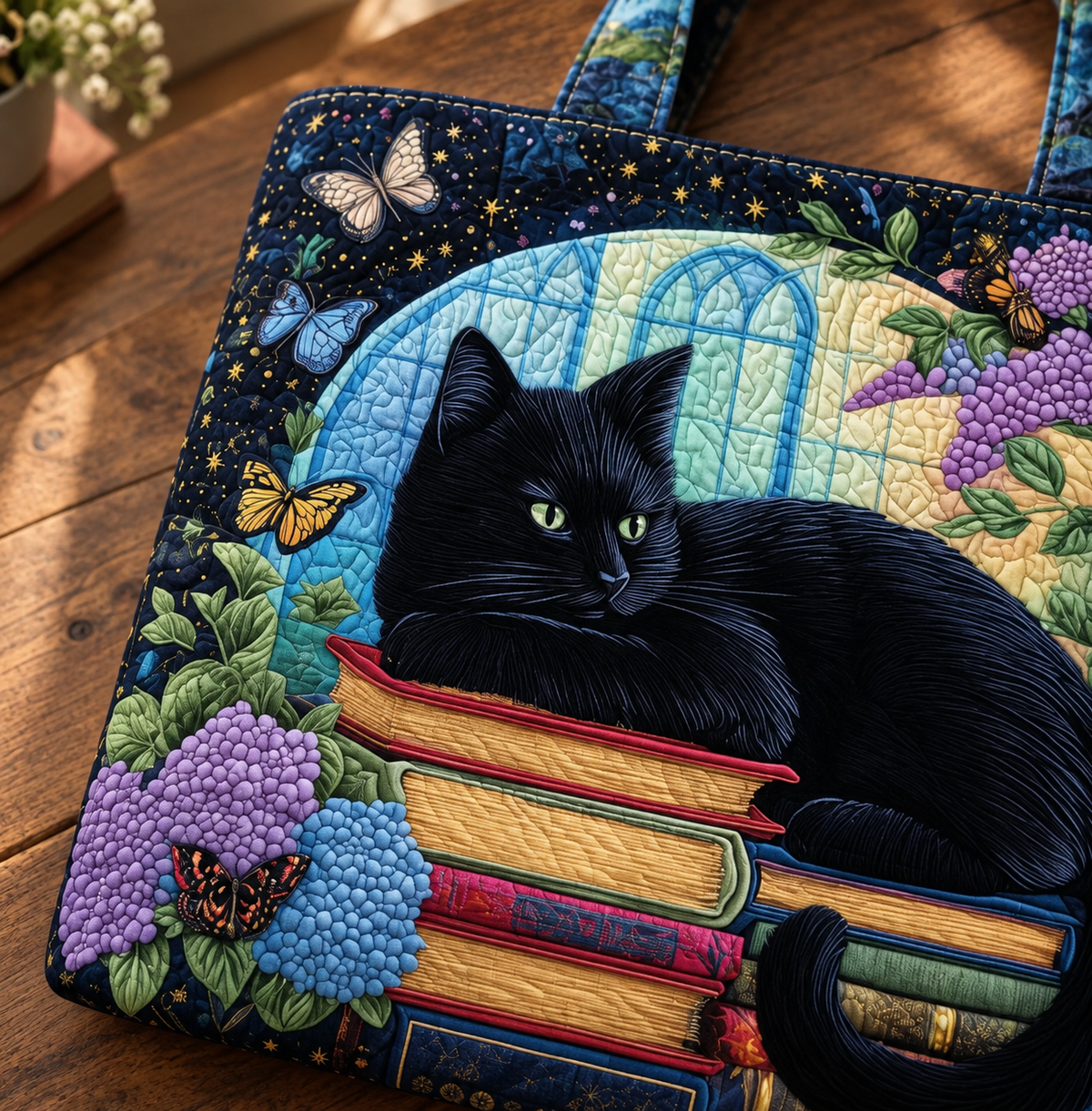 Handcrafted Bag | The Black Cat and the Books