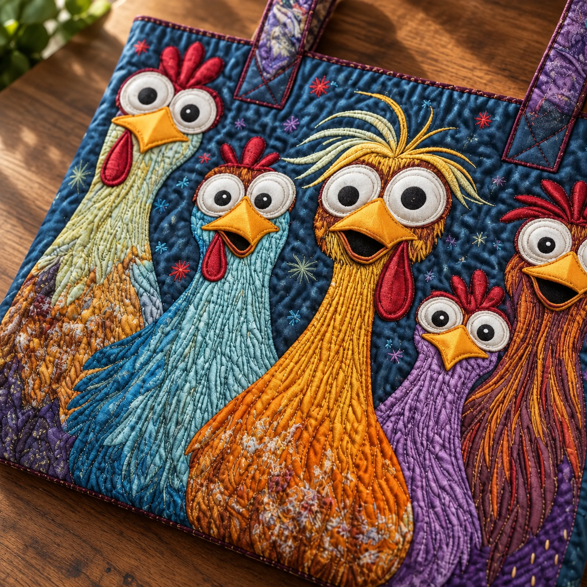 Handcrafted Bag | Five Colourful Hens