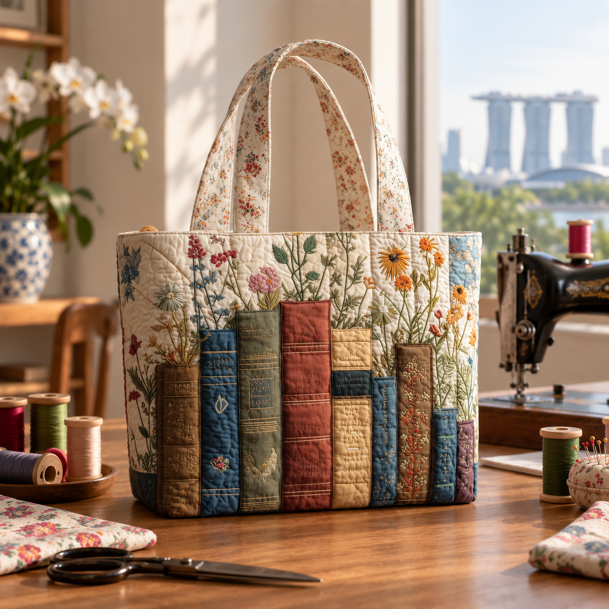 Handcrafted Bag | Books and Flowers
