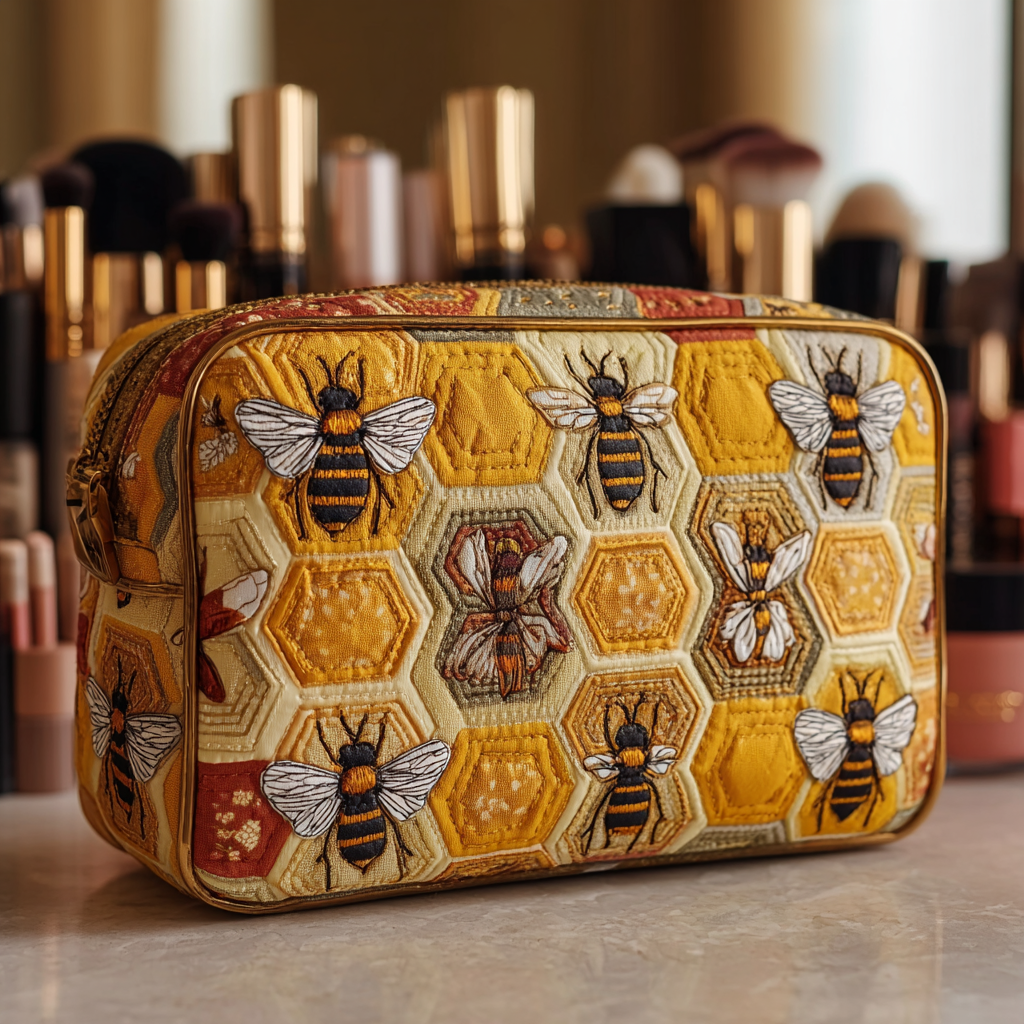 Bee Meadow Quilted Makeup Bag