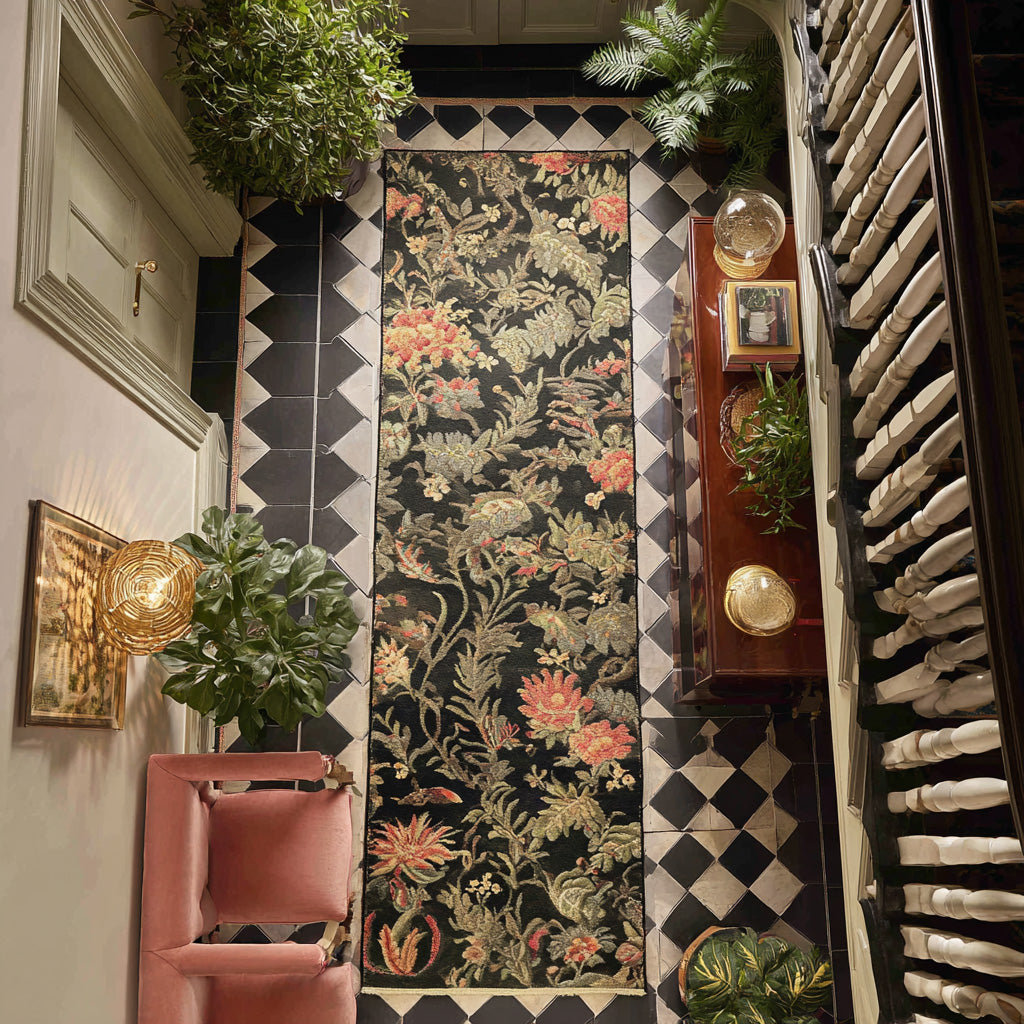 Botanical Mosaic Design Runner Rug - NCU0LDH593