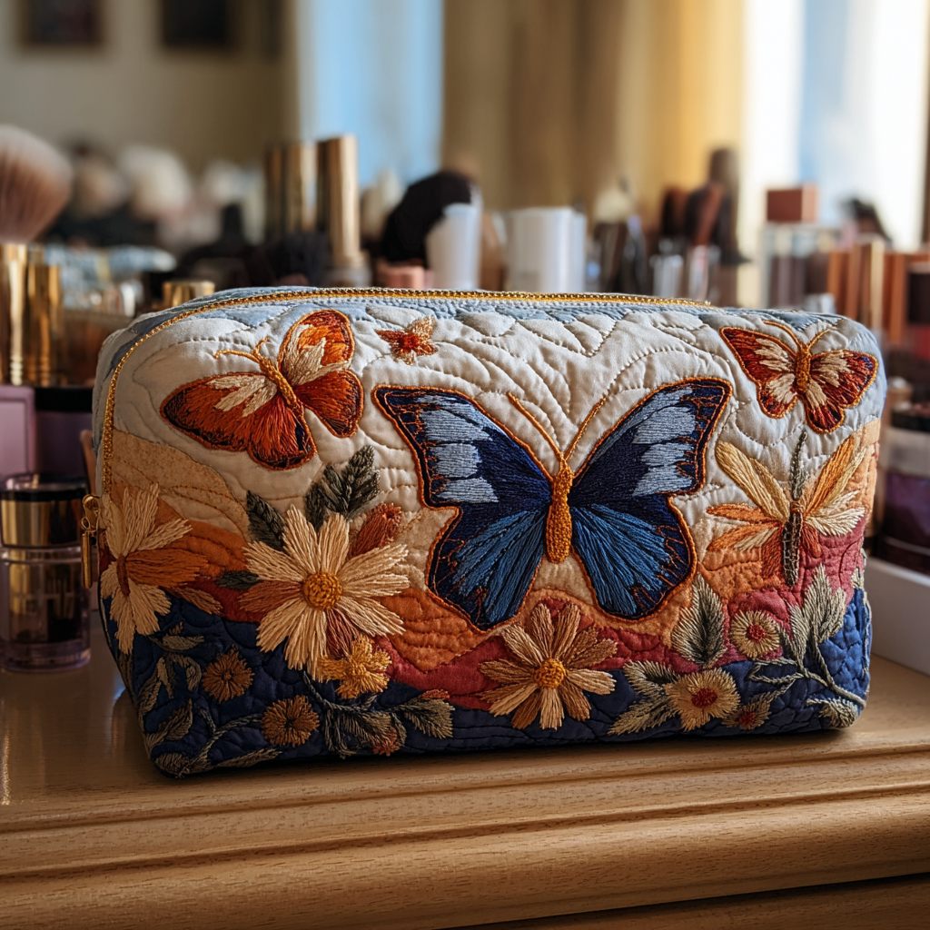 Butterfly Grace Quilted Makeup Bag