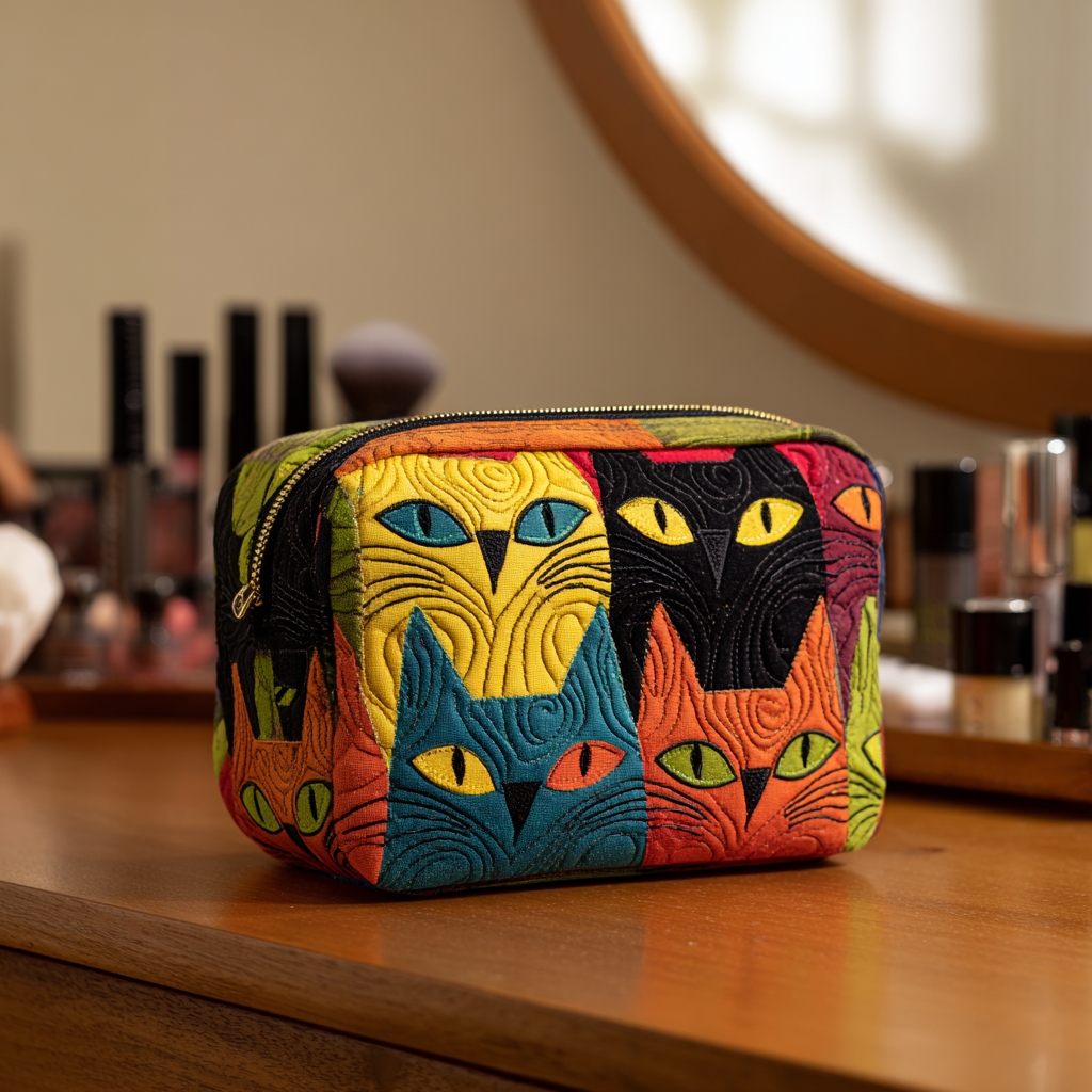Cat Magic Quilted Makeup Bag