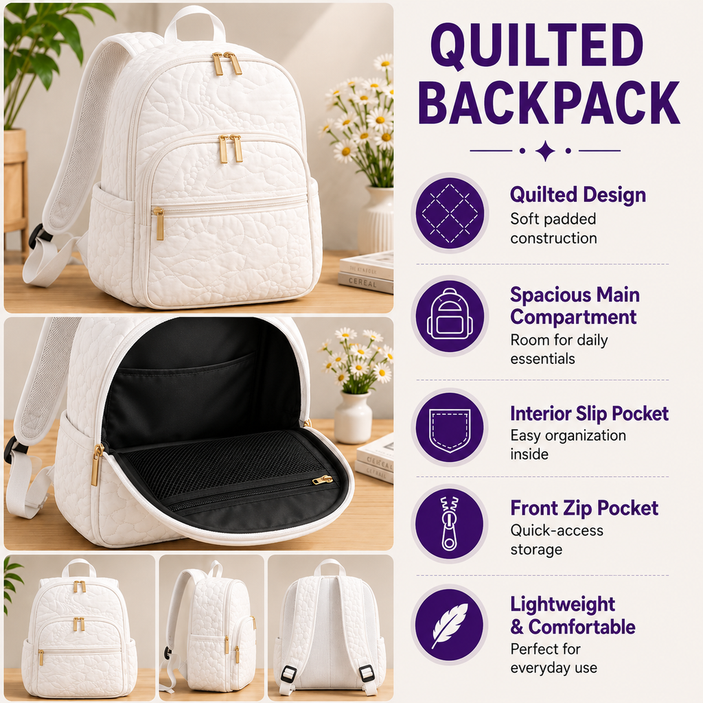 Customizable Ocean Life Quilted Backpack with Triple Zipper - TG28
