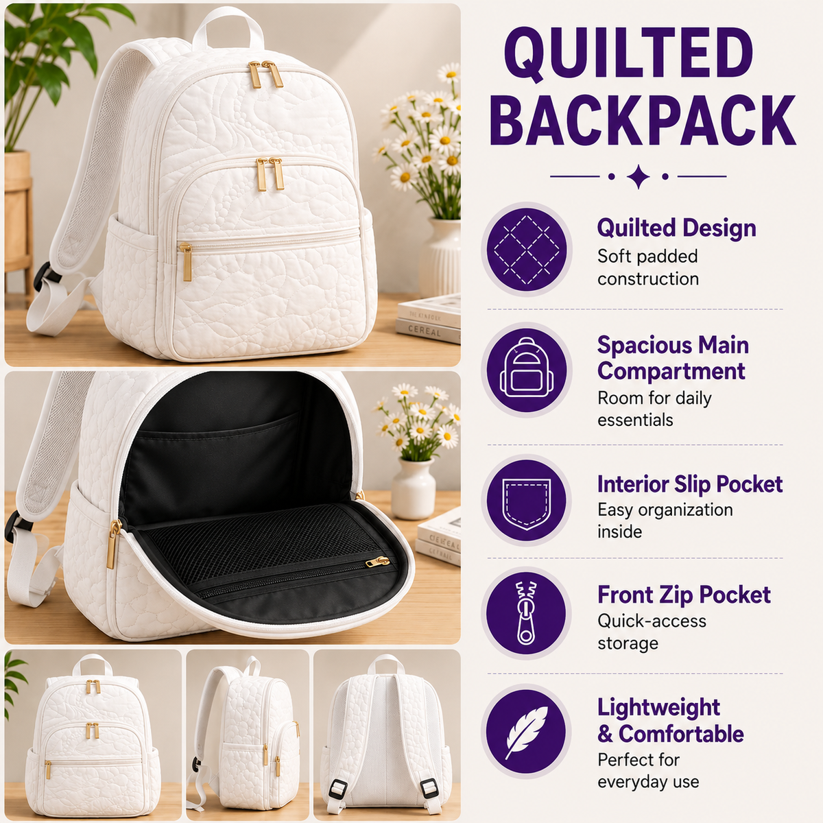 Customizable Ocean Life Quilted Backpack with Triple Zipper - TG28
