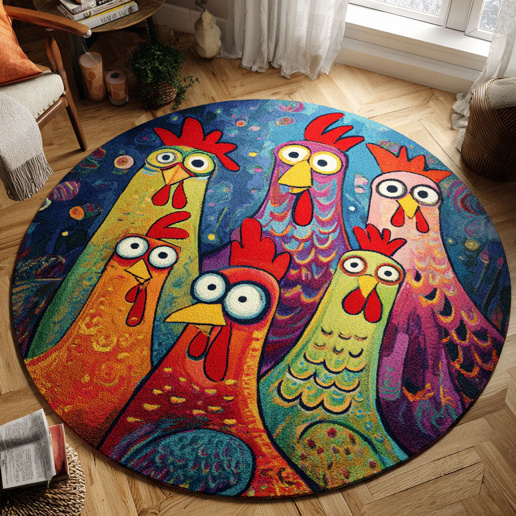 Cluckin' Colors Round Area Rug NCU0PT9861