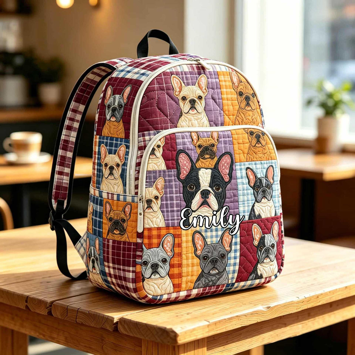 Customizable Quilted Backpack featuring French Bulldog Design TP35