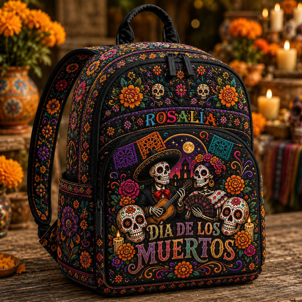Customizable Day of the Dead Quilted Backpack TP56