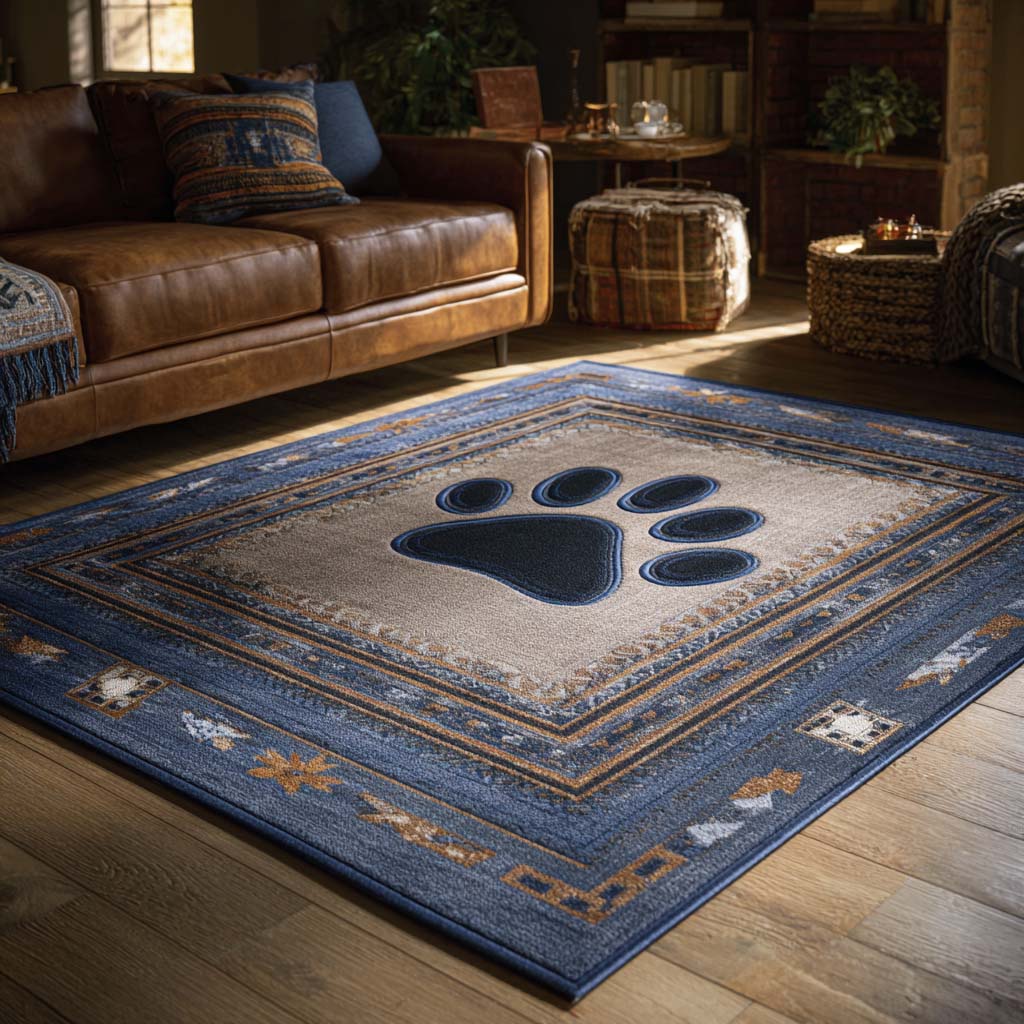 Denim-Inspired Paw Print Area Rug - NCU0NXD1278