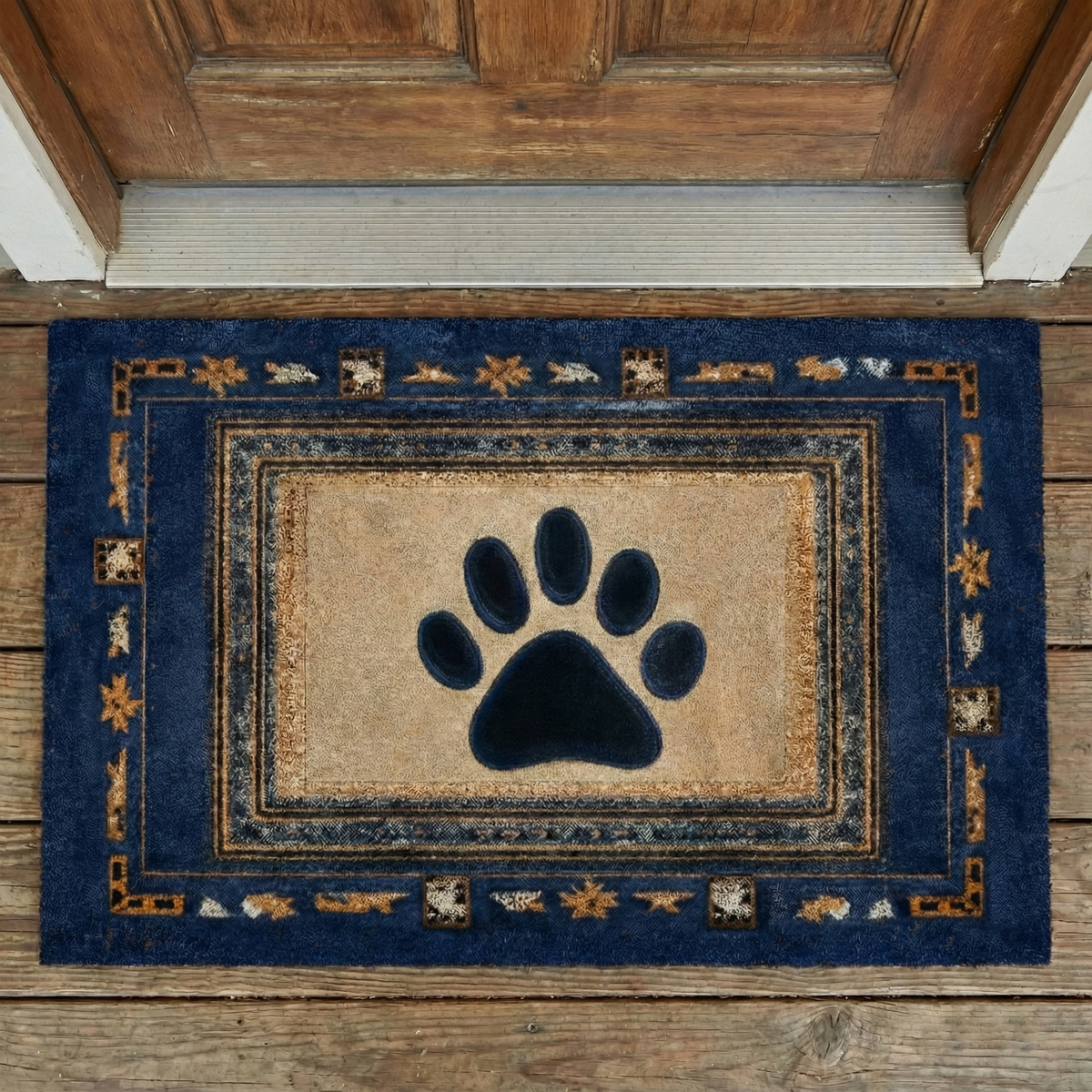 Denim-Inspired Paw Print Doormat - NCU0NXD1278