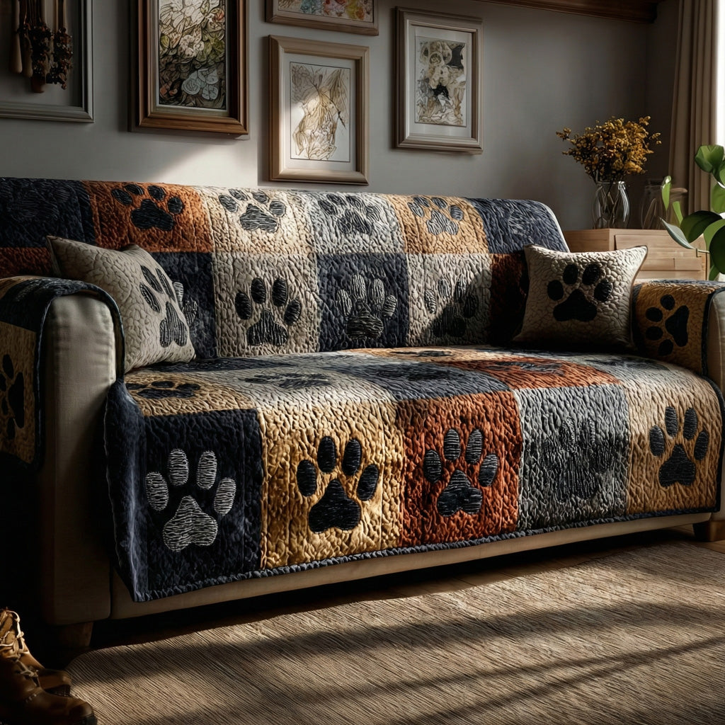 Quilted Denim Paws Sofa Cover