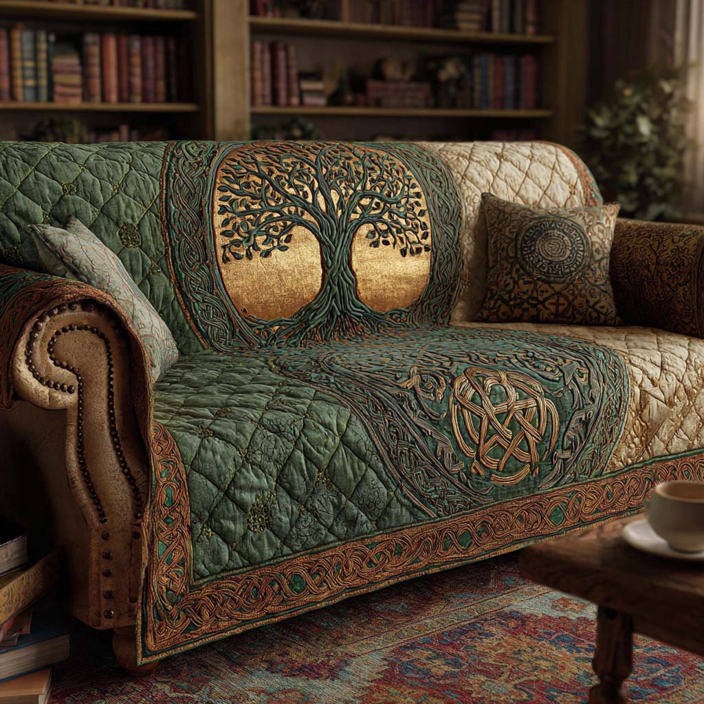 Emerald Forest Roots Quilted Sofa Protector