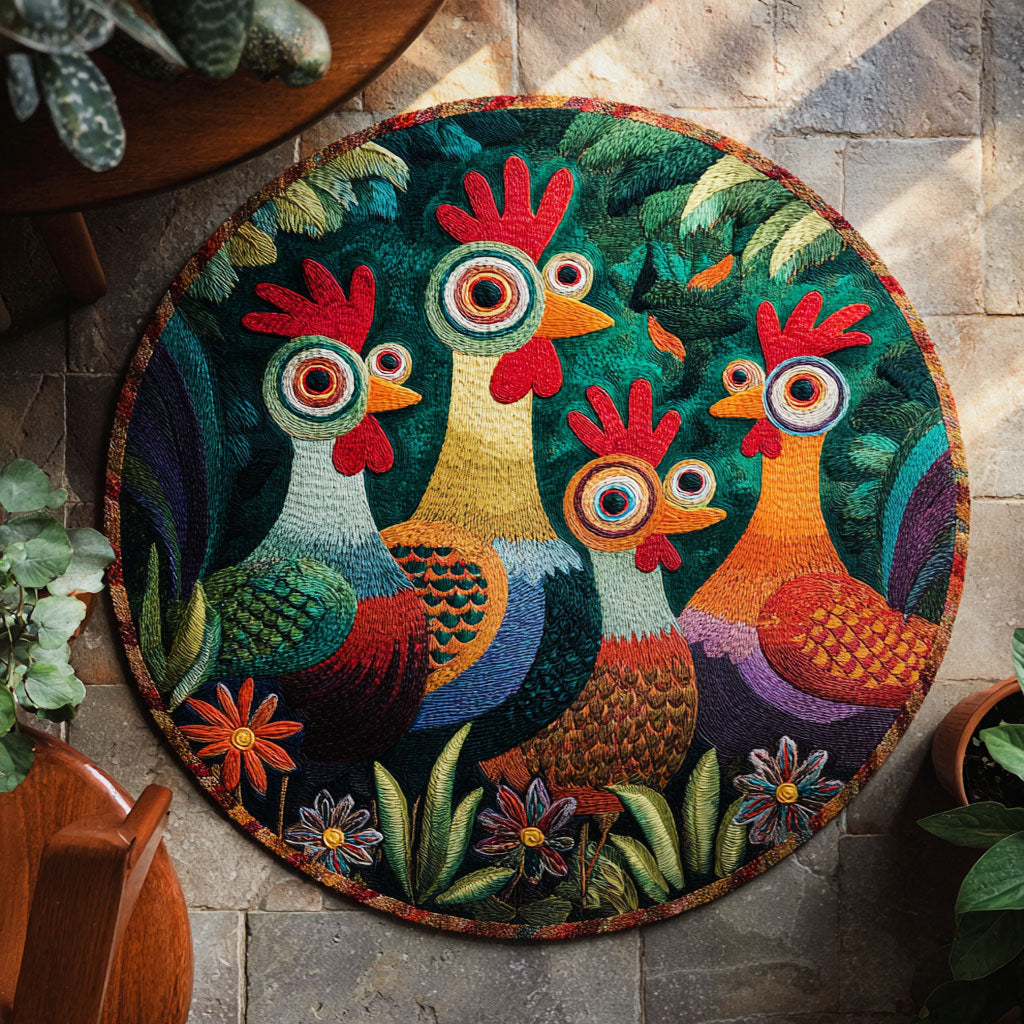 Whimsical Rooster Parade Circular Rug NCU0PT9864