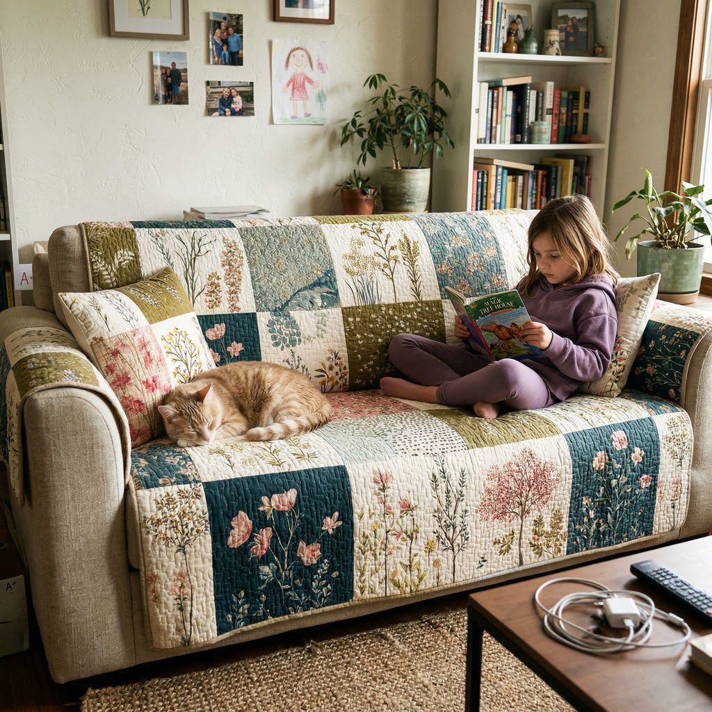 Country Blossom Quilted Sofa Protector