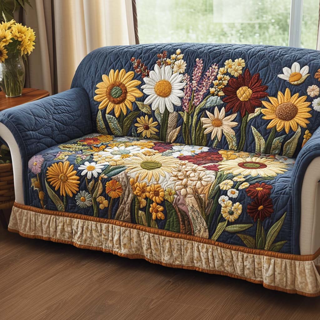 Joyful Petal Quilted Sofa Protector