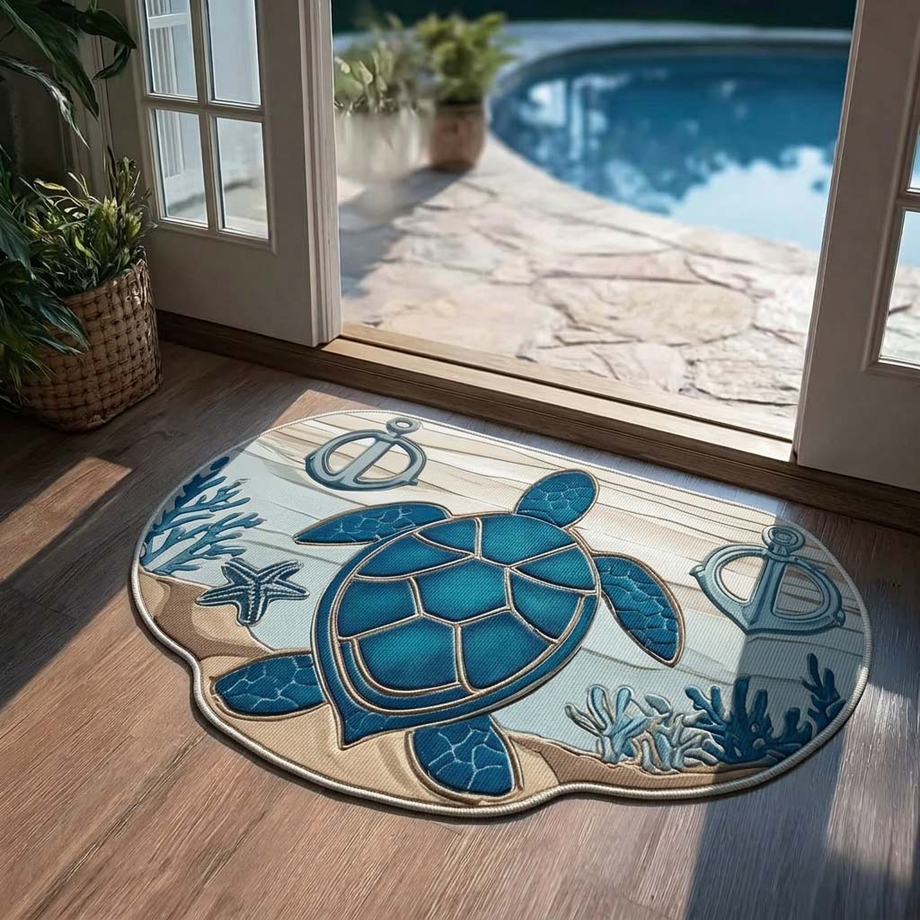 Custom Nautical Shore Turtle Doormat - Unique Shape Design