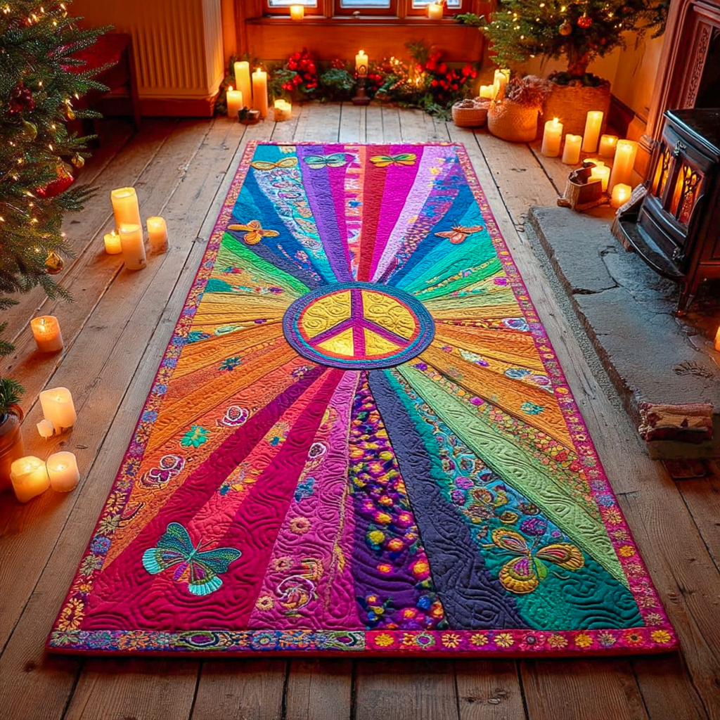 Colorful Rainbow Peace Garden Runner Rug - NCU0XD1256