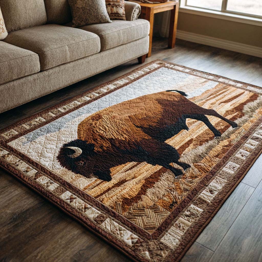 Rustic Bison Design Area Rug - Model NCU0DK10516