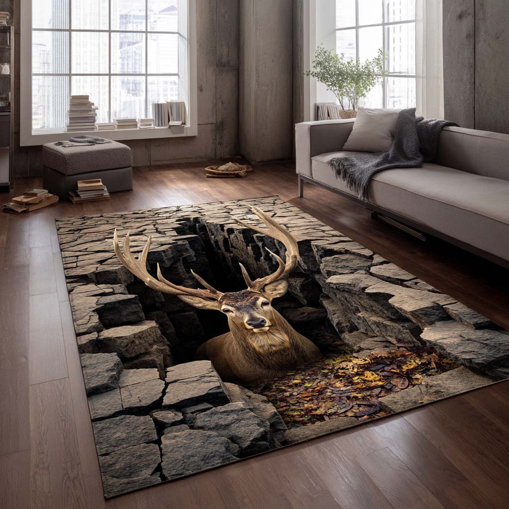 Rustic Deer Design Area Rug - Model NCU0XD990