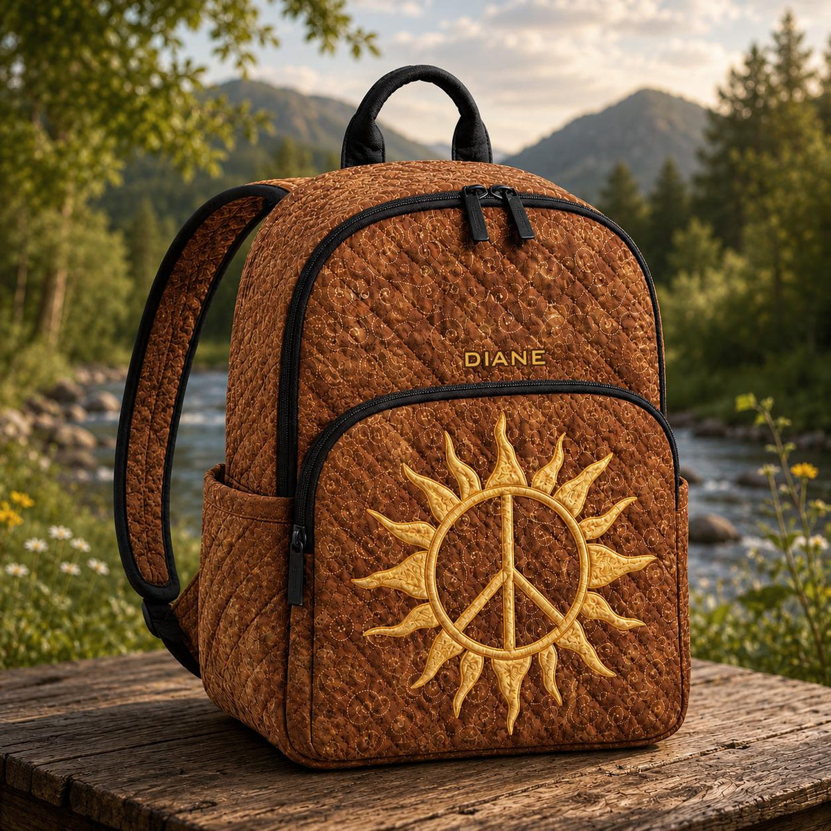 Customizable Vintage Brown Corduroy Quilted Backpack TN12