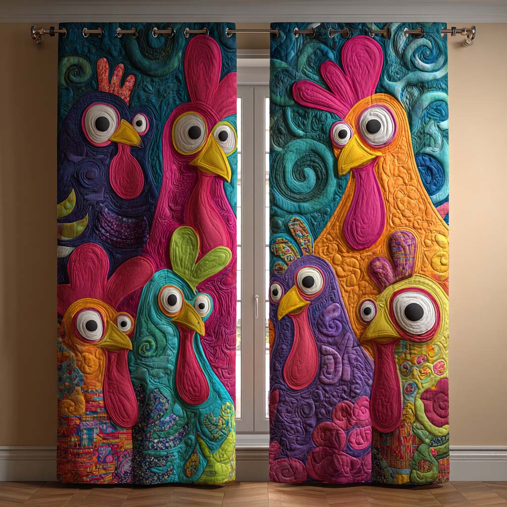 Vibrant Folk Rooster Quilted Curtains NCU0XD2113