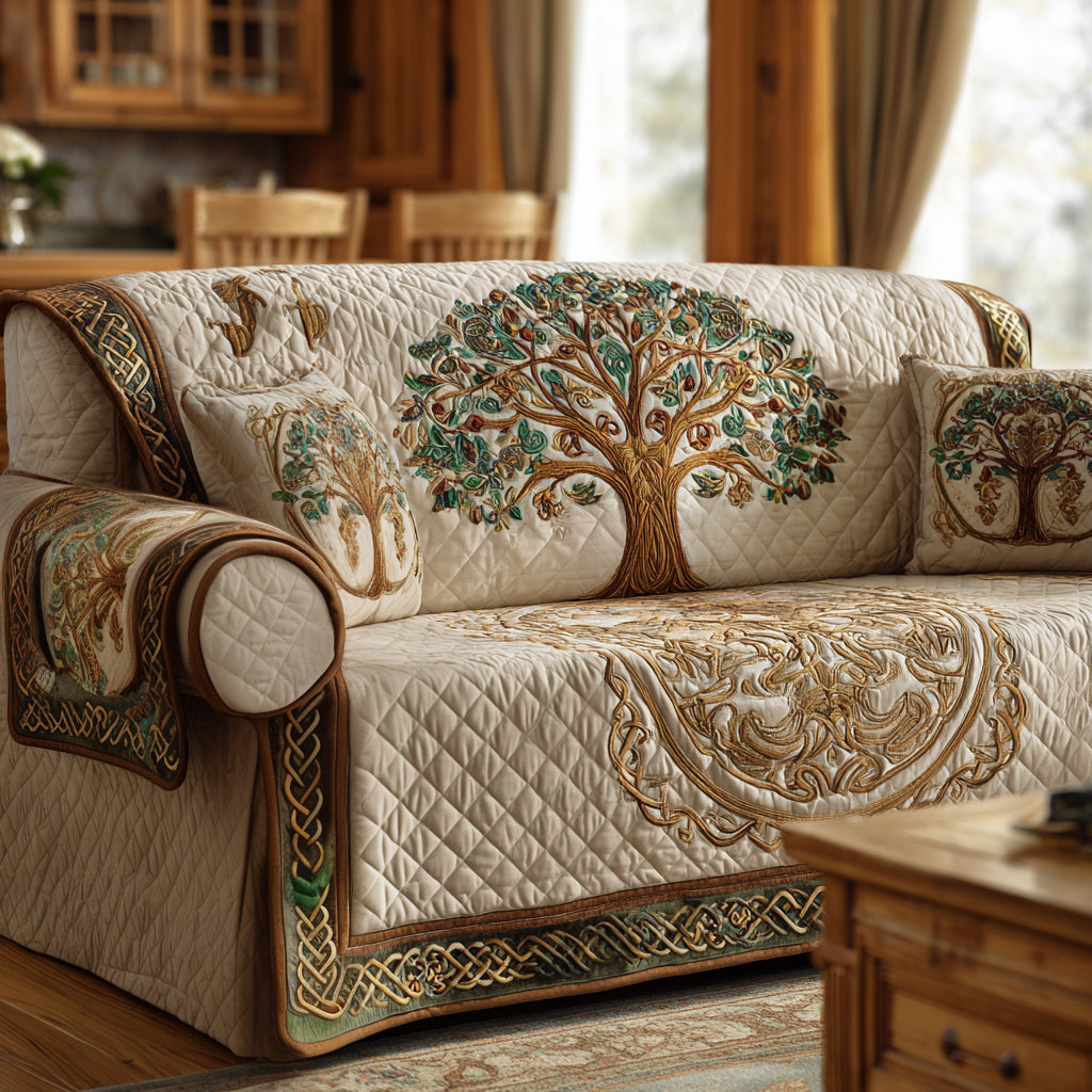 Quilted Sofa Cover with Tree of Life Design